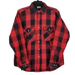VTG Five Brother Men Red Black Buffalo Plaid Flannel Shirt Cotton Button Down L